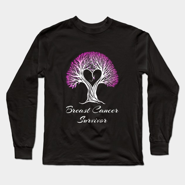 Breast Cancer Awareness Tree With Heart Long Sleeve T-Shirt by MerchAndrey